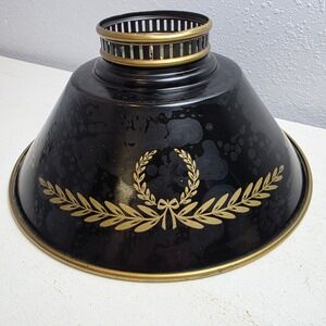 Vintage Federal Black Tole Metal Lamp Shade Gold Laurel Wreath MCM  9.375 x 5.5